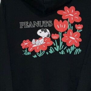 PEANUTS JOE COOL SNOOPY FLOWER POWER BLACK FLEECE PULLOV SWEATSHIRT HOODIE L NWT
